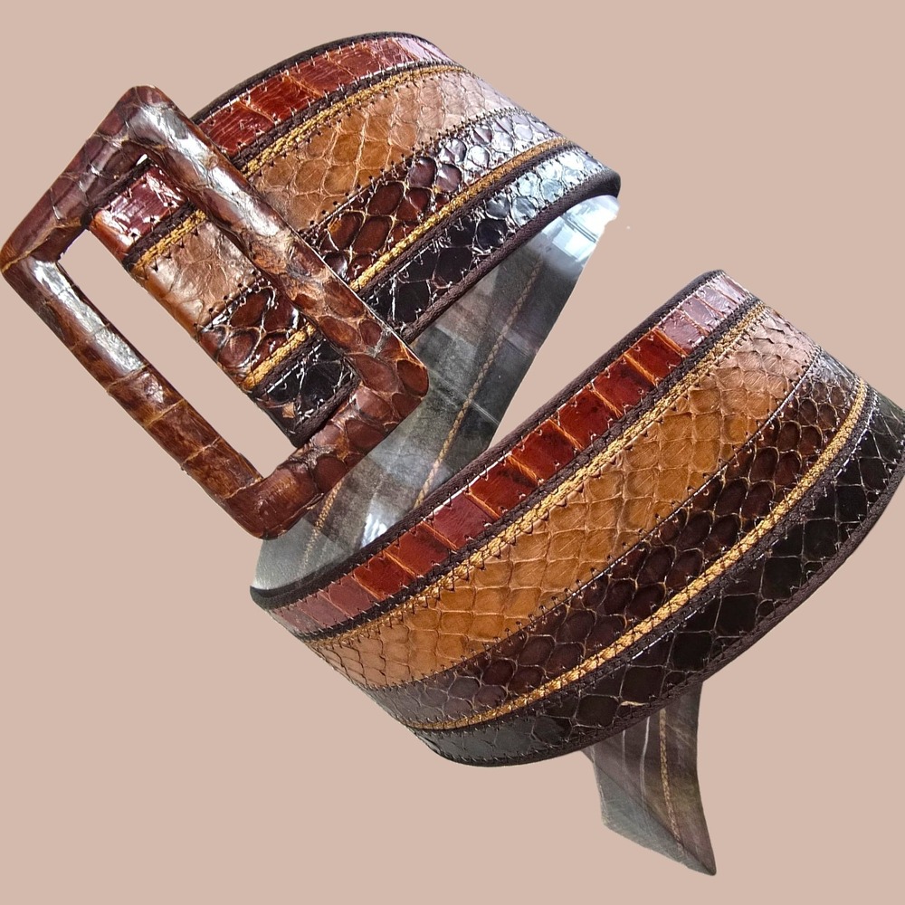 Vintage Charles Jourdan Paris Patchwork Python & Lizard Belt | Size 75 | Made in